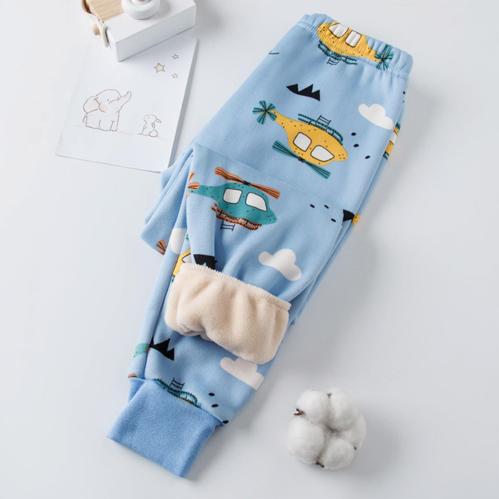 Cethrio Toddler Boys Thermal Leggings, Skinny Thickened Warm Cotton Winter Bottoms Light Blue Size 2-3 T